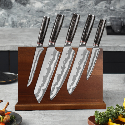 Set of 5 knives with solid wood handles